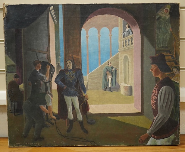 James Cleaver (1911-2003), oil on canvas, Theatrical scene, signed and dated ‘48?, 46 x 56cm, unframed. Condition - poor to fair